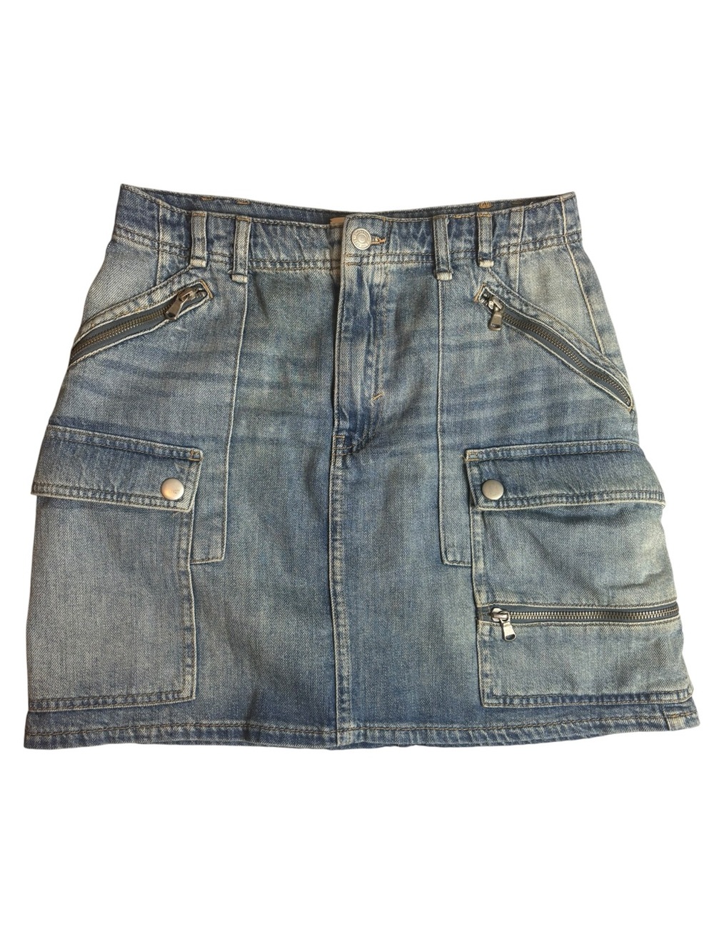 We The Free People Women's Icon Wash Blue Denim Jean Mini Cargo Skirt Size 29 - Picture 2 of 15